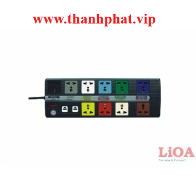 Ổ cắm kéo dài đa năng trung tâm có mạch chống sét đường thông tin 10 ổ màu đen