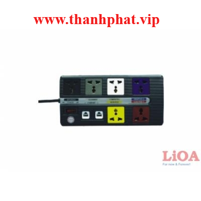 Ổ cắm kéo dài đa năng trung tâm có mạch chống sét đường thông tin 6 ổ màu đen