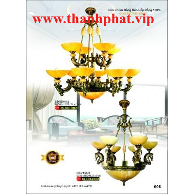 Đèn Chùm Đồng Cao Cấp Chóa Đá Thiên Nhiên 8391/12 - 7156/6