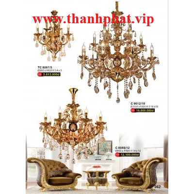 Đèn Chùm Cầy Pha Lê Cao Cấp C 8087/5 - 8088/12 - 9612/18