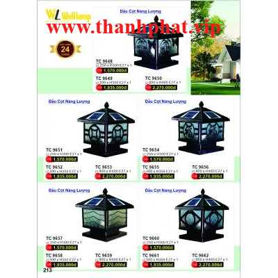 Đèn Đầu Cột Nhôm Đúc Năng Lượng Mặt Trời TC 9651-9652-9653-9654